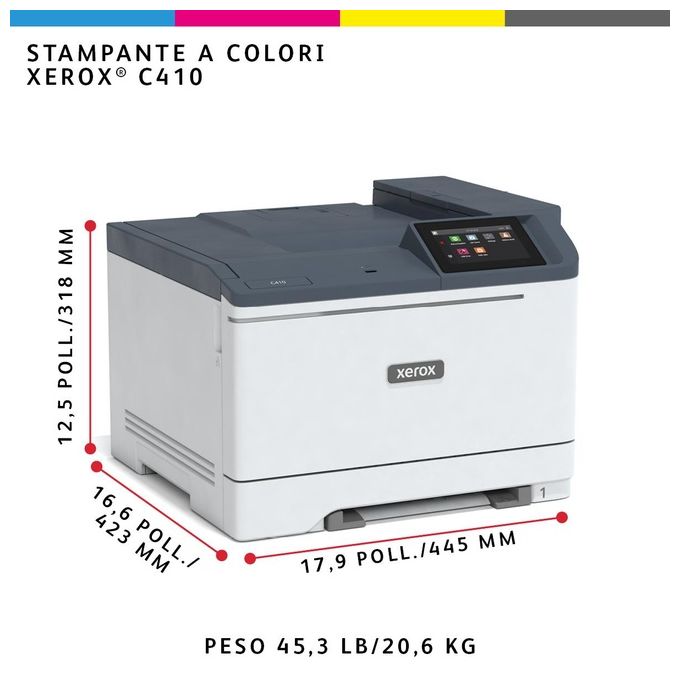 Xerox C410 A4 40 ppm Stampante Fronte-Retro PS3 PCL5e-6 2 Vassoi 251 Fogli