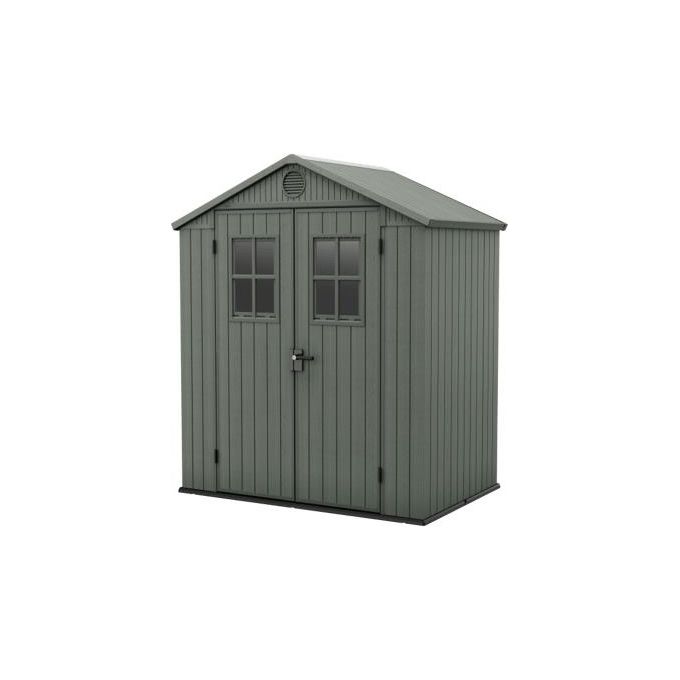 Keter 256879 Darwin 6x4 Casetta da Giardino in Resina 190x122x221 cm con Pavimento Finestre e Doppia Porta colore Verde