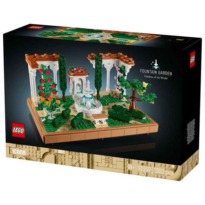 LEGO Icons 10359 - Giardino con Fontana, Set da Costruzione Decorativo 1302 Pezzi, Fontana a 2 Livelli, Pergolati Fioriti, Moduli Personalizzabili, Eta' 18+