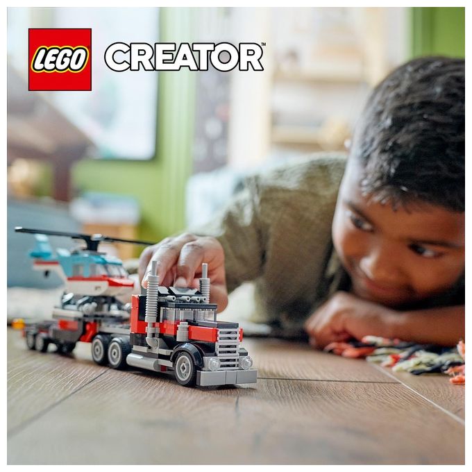 LEGO Creator 31146 3in1 Autocarro con Elicottero, Giochi per Bambini 7+ Anni Ricostruibile in Aereo e Cisterna o Auto e SUV