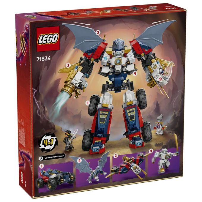 LEGO 71834 NINJAGO Mech Ultra Combinatore di Zane Set da Costruzione 4 in 1 con 6 Minifigure e 1187 Pezzi colore Multicolore