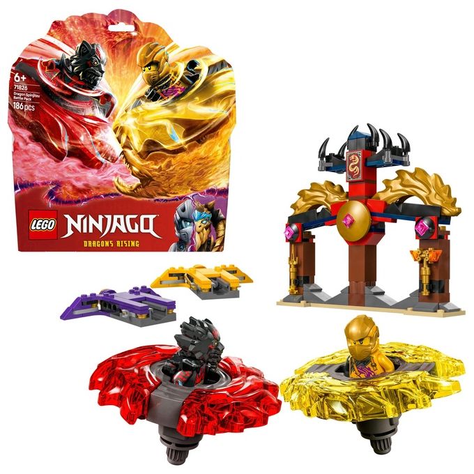 LEGO NINJAGO Battle Pack Draghi dello Spinjitzu - 2 Trottole Giocattolo Tempio Costruibile Elementi di Potere e 2 Minifigure Giochi per Bambini e Bambine da 6 Anni da La Rivolta dei Draghi 71826