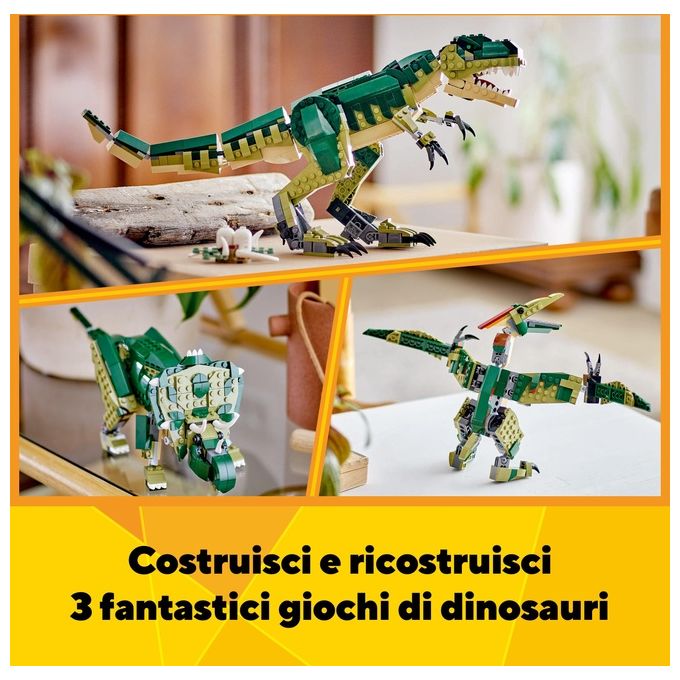LEGO Creator 3 in 1 T. Rex Dinosauro Giocattolo Trasformabile in 3 Modellini Snodabili come Triceratopo e Pterodattilo Giochi per Bambini e Bambine da 9 Anni Idea Regalo di Compleanno 31151