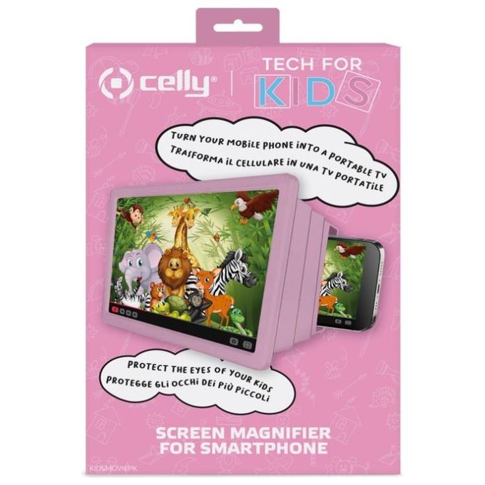 Celly Screen Magnifier Kids Lente di Ingrandimento per Smartphone Rosa