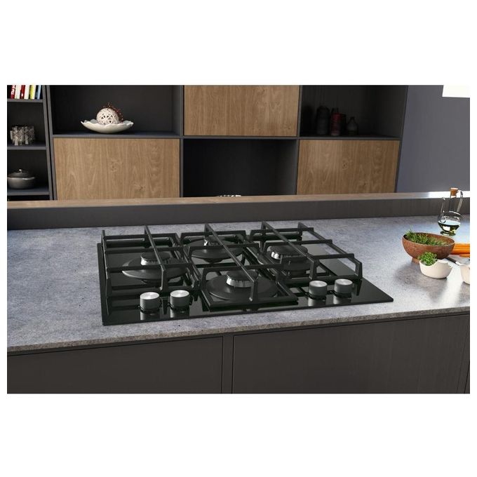 Hotpoint HAGS 61F-BK Piano Cottura a Gas in  Vetroceramica 4 Zone My Menu Flame Control 9 livelli di potenza Griglie in ghisa 60 cm Nero