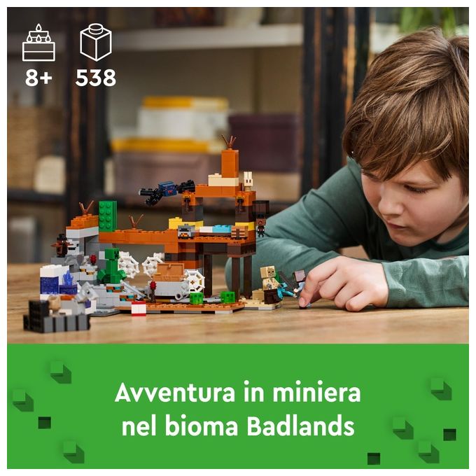 LEGO Minecraft La Miniera delle Badlands Modellino da Costruire di Bioma con Personaggi Accessori e Mob Ostili Giochi Creativi per Bambini e Bambine da 8 Anni Idea Regalo di Compleanno 21263