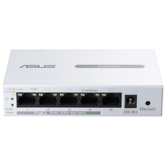 ASUS ExpertWiFi EBP15 Switch PoE Smart Managed a 5 porte GbE 4 PoE 60 watt supporto QoS IGMP Montaggio a parete Bianco
