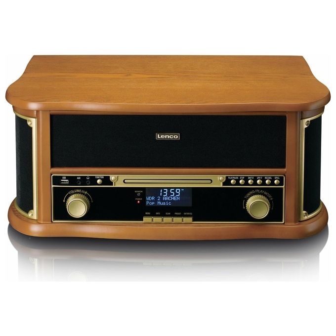 Lenco TCD-2571 Giradischi Bluetooth con Altoparlante Radio DAB Lettore CD in Legno
