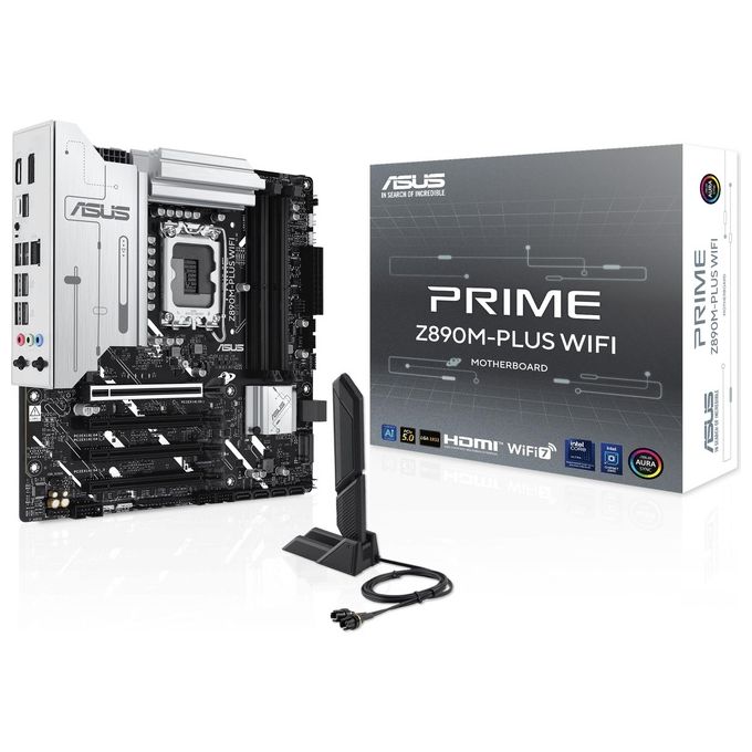 ASUS Intel PRIME Z890M-PLUS WIFI Scheda Madre Intel mATX 10121 Fasi di Alimentazione PCIe 5.0 GPU di Nuova generazione Porta USB-C 20Gbps 3 Slot M.2 Wi-Fi 7 Q-Antenna