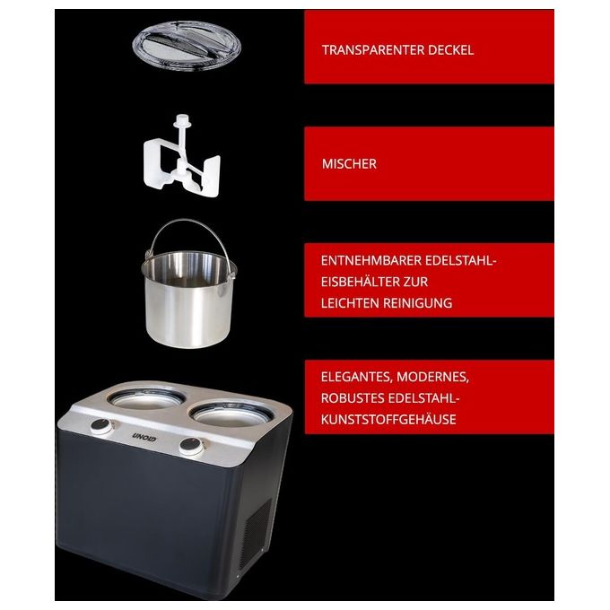 Unold Doppio Gelatiera 2.4 Litri 250W Nero-Acciaio Satinato