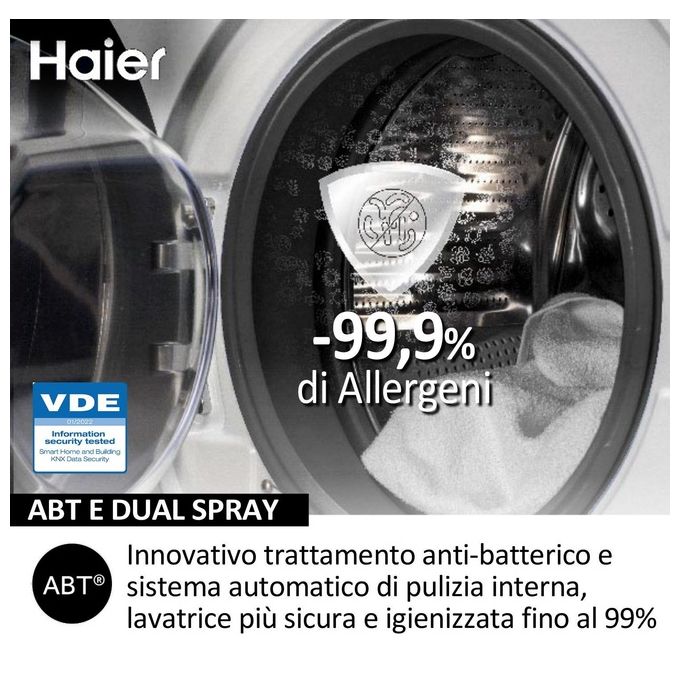 Haier HW80-BP14929A-S Lavatrice Frontale 8 Kg 1400 rpm Classe A Motore Inverter 15 Programmi (85x60x55 cm) colore Bianco
