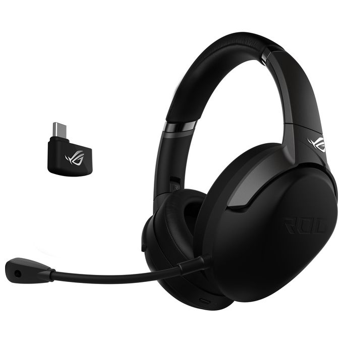 ASUS ROG Strix Go Cuffia Gaming Wireless, 2.4 GHz, Audio Alta Risoluzione, Microfono Cancellazione Rumore, Design Leggero, USB-C, 3.5mm, PC, Mac, Switch, Xbox One, PS4-PS5, Dispositivi Mobile, Nero