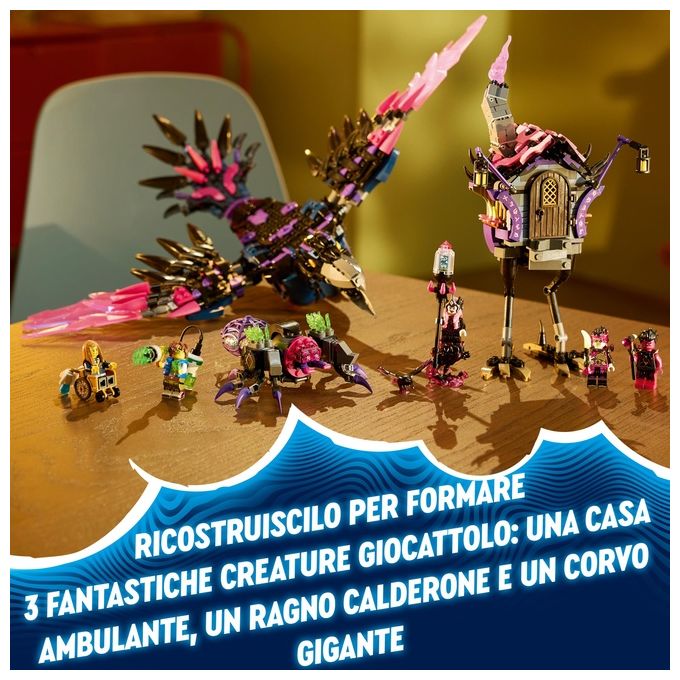 Lego Dreamzzz 2 in 1 Corvo di Mezzanotte della Mai-Strega, Giocattolo d'Avventura Trasformabile in Casa o Ragno, con 6 Personaggi