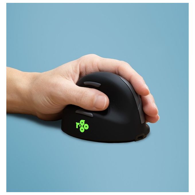 R Go Tools RGOHELELAWL Mouse Ergonomico HE Break Wireless per Mancini con Software di Pausa 5 Pulsanti Programmabili Batteria Ricaricabile colore Nero