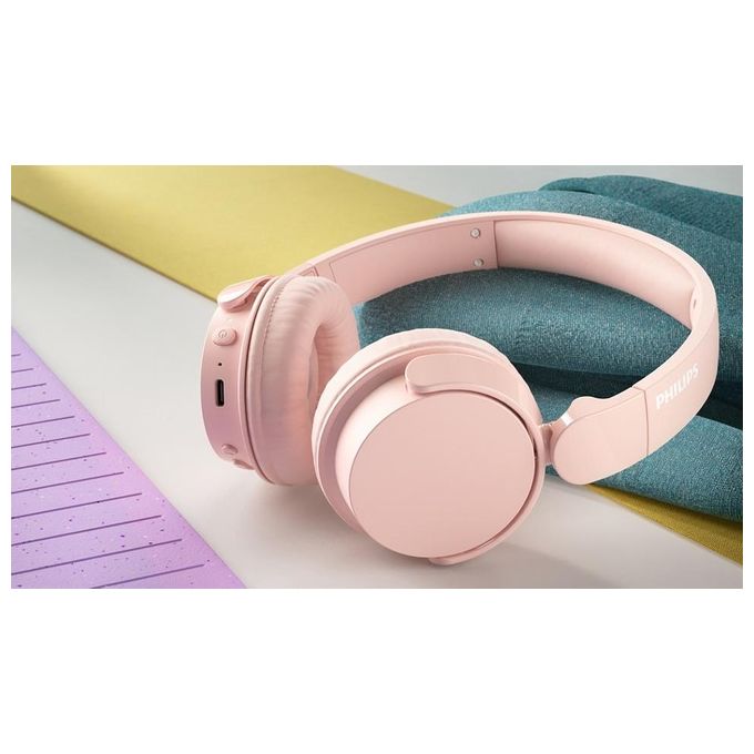 Philips TAH4209PK Cuffie On-Ear wireless bluetooth leggere con isolamento acustico passivo - 55 ore di riproduzione suono naturale chiamate chiare bassi dinamici 2 ore di carica USB-C- Rosa