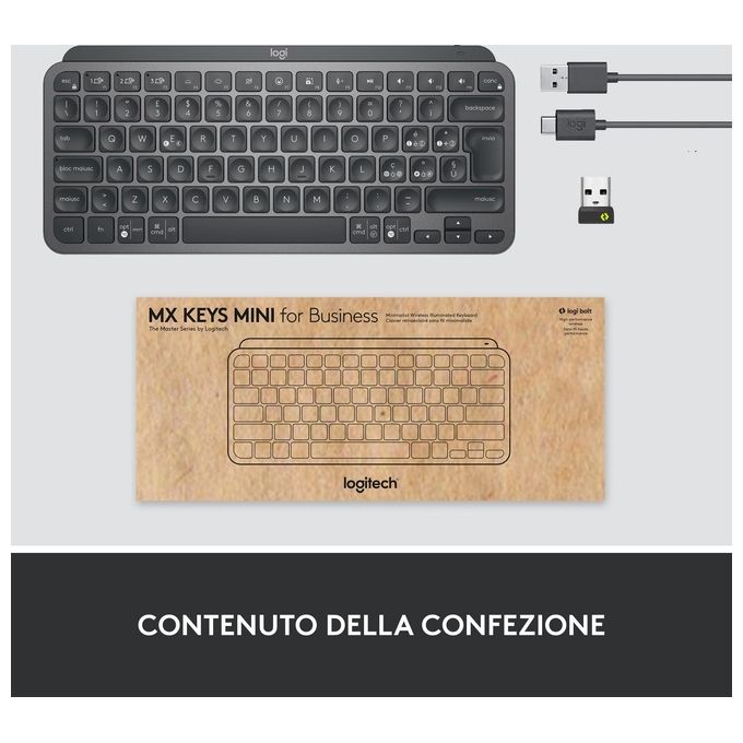 Logitech MX Keys Mini for Business Tastiera RF senza Fili Bluetooth QWERTY Italiano Grafite