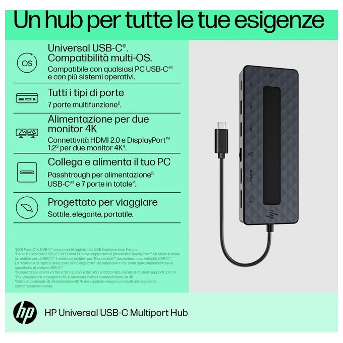 HP 50H55AA Hub di Interfaccia USB 3.2 Gen 2 Type-C Nero