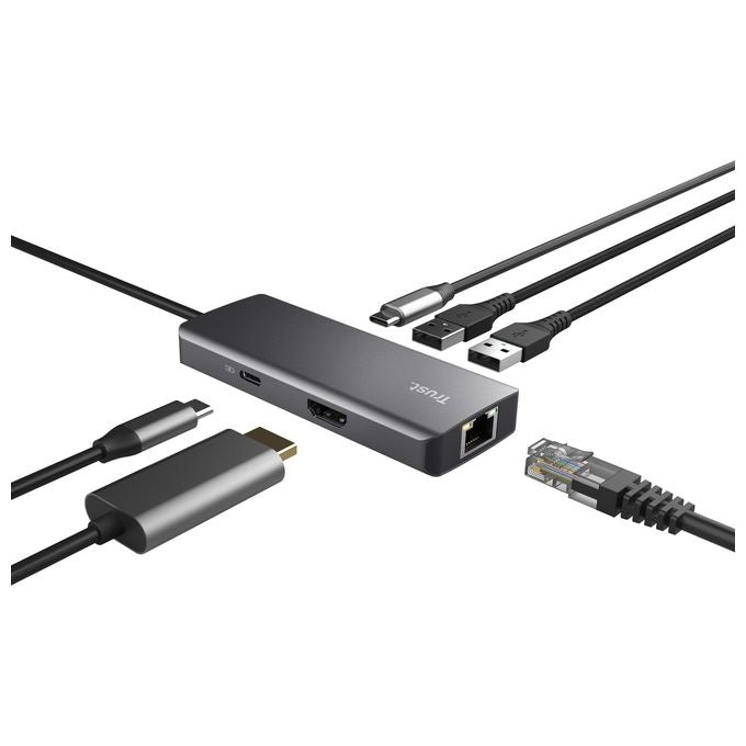 Trust Dalyx Adattatore Multiporta USB C 6-in-1 Argento