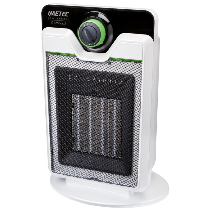 Imetec - Eco Ceramic CFH1‑100 (mod. 4033) - Termoventilatore da tavolo, potenza 2 000 W, 3 livelli di calore, termostato regolabile, funzione ventilazione, Bianco-Nero
