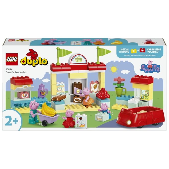 LEGO DUPLO Il Supermercato di Peppa Pig con 4 Personaggi, Set con Macchina Giocattolo e Negozio da Costruire in Mattoncini