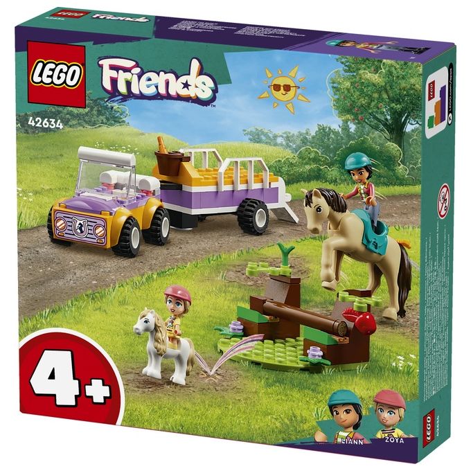 LEGO Friends 42634 Rimorchio con Cavallo e Pony, Giocattolo per la Cura degli Animali con 2 Mini Bamboline, Giochi Bambini 4+
