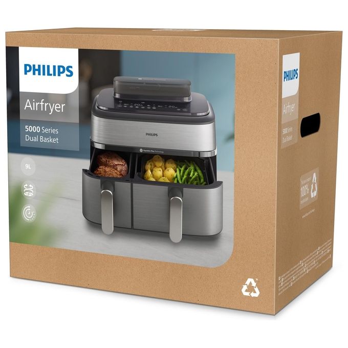 [ComeNuovo] Philips Airfryer Serie 5000 Friggitrice ad aria con doppio cestello 9.0 Litri e cottura a vapore