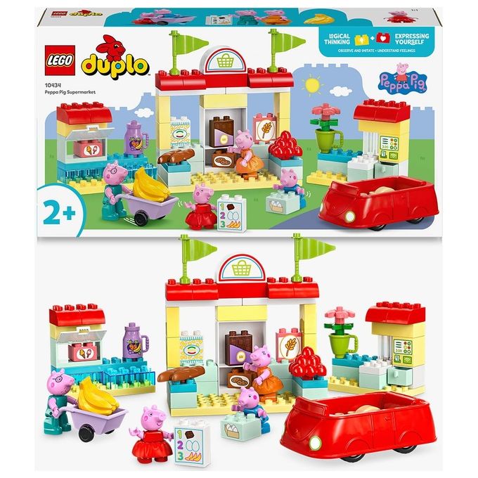 LEGO DUPLO Il Supermercato di Peppa Pig con 4 Personaggi, Set con Macchina Giocattolo e Negozio da Costruire in Mattoncini