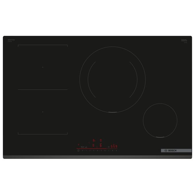 Bosch PVS831HB1E Serie 6 Piano cottura a induzione CombiZone combina due zone cottura DirectSelect Home connect frontale smussato Nero 80 cm