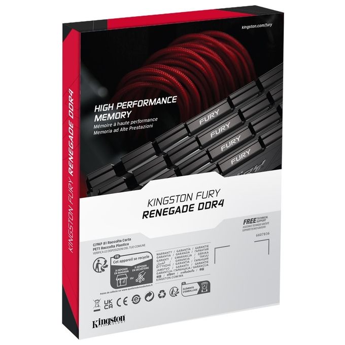 Kingston FURY Renegade DDR4 Kit 32Gb 2x16Gb DIMM 288-PIN 3600 MHz - PC4-28800 CL16 1.35 V senza Buffer non ECC Nero