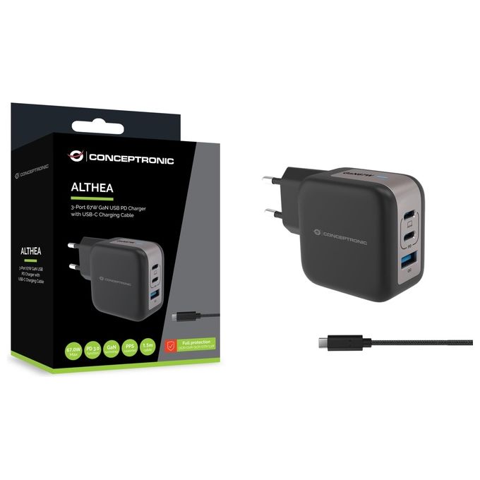 Conceptronic Althea17b 3-Port 67W Gan Usb Pd Charger