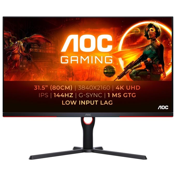 AOC Gaming U32G3X - Monitor UHD da 32 pollici, 144 Hz, FreeSync Pre., G-Sync comp., HDR400 (3840x2160, 1ms GtG, HDMI 2.1, DisplayPort) nero-rosso