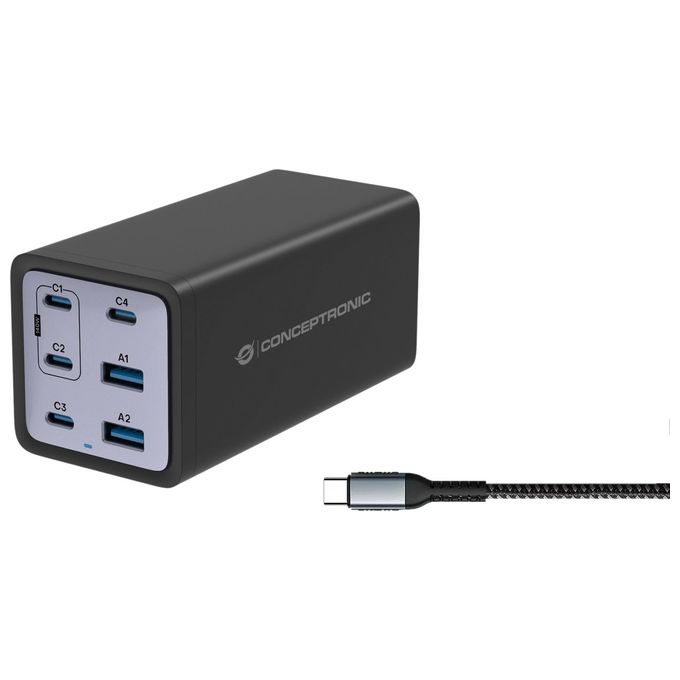 Conceptronic OZUL06BE 6-Port 200W Gan Usb Pd Charger