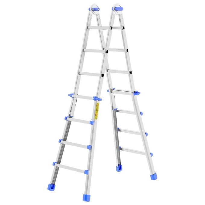 Colombo Scala EIFFEL 4+4 In Alluminio Altezza Massima 3,7 M Gradini Zigrinati Piedini Antisdrucciolevoli E Antiruggine