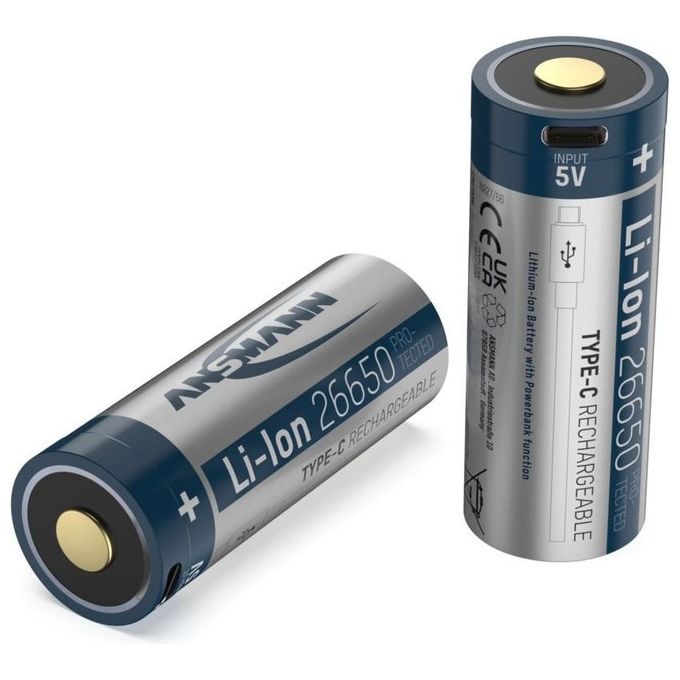 Ansmann 26650 Li-Ion Battery 5100mAh 3.6V Micro-Usb Socket