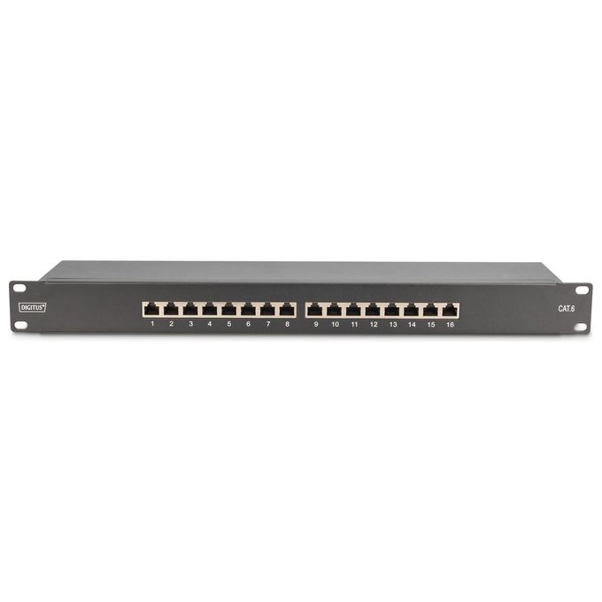 Digitus Pannello Patch 19'' Schermato 16 Porte 8 Poli Rj45 per Reti Categoria 6 1 Unita' Nero