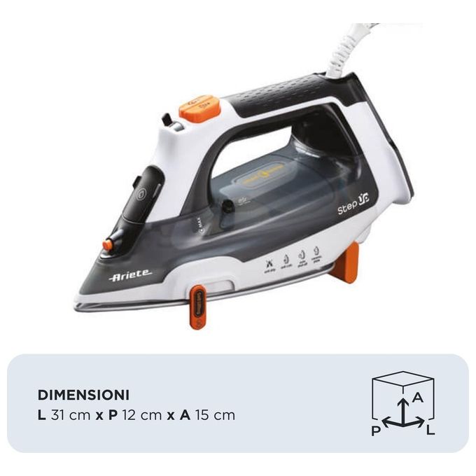 Ariete 6190 Step Up Ferro da stiro a vapore Smart Temp 2400W Piastra Ceramica 57 fori Vapore 30g-min colore Grigio Nero