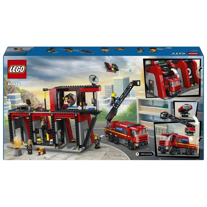 LEGO City 60414 Caserma dei Pompieri e Autopompa con Camion Giocattolo, 6 Minifigure, Cane e Accessori, Gioco per Bambini 6+
