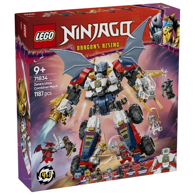 LEGO 71834 NINJAGO Mech Ultra Combinatore di Zane Set da Costruzione 4 in 1 con 6 Minifigure e 1187 Pezzi colore Multicolore