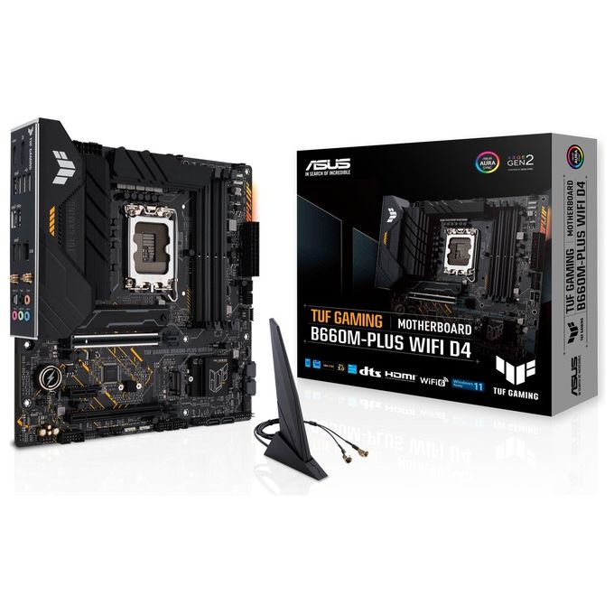 ASUS TUF Gaming B660M-PLUS WiFi D4 Scheda Madre mATX, Intel B660, LGA1700, DDR4, PCI 5.0, LAN Realtek 2.5Gb, WiFi 6, Realtek 7.1 Surround, 2xM.2, 4xSATA 6GB-s, USB 3.2 Gen 2x2, Armoury Crate, Nero