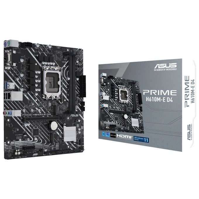 ASUS PRIME H610M-E D4 Scheda Madre mATX, Intel H610, LGA1700, DDR4, PCI 4.0, Realtek 1Gb Ethernet, Realtek 7.1 Surround, 2xM.2, 4xSATA 6GB-s, USB 3.2 Gen 1, Armoury Crate, Nero