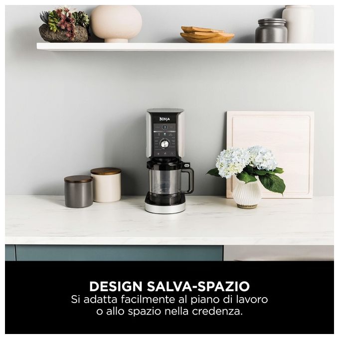 Ninja CREAMi Deluxe NC501EU - Gelatiera turbina elettrica con compressore, capacita' 2,1 L, potenza 800 W, 3 vaschette da 709 ml, 10 programmi (gelato, sorbetto, frappé…), funzione CREAMify, timer digitale, pezzi lavabili in lavastoviglie, Nero-Grigio