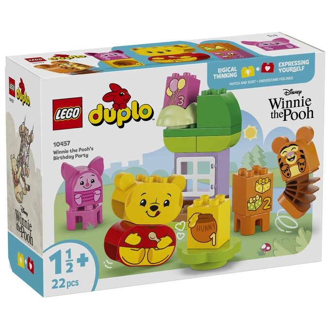 LEGO DUPLO - Disney Festa di Compleanno di Winnie the Pooh - Giocattolo Educativo con Personaggi con Doppio Volto e Casa sull'Albero Giochi Didattici per Bambini e Bambine da 18 Mesi in su - 10457