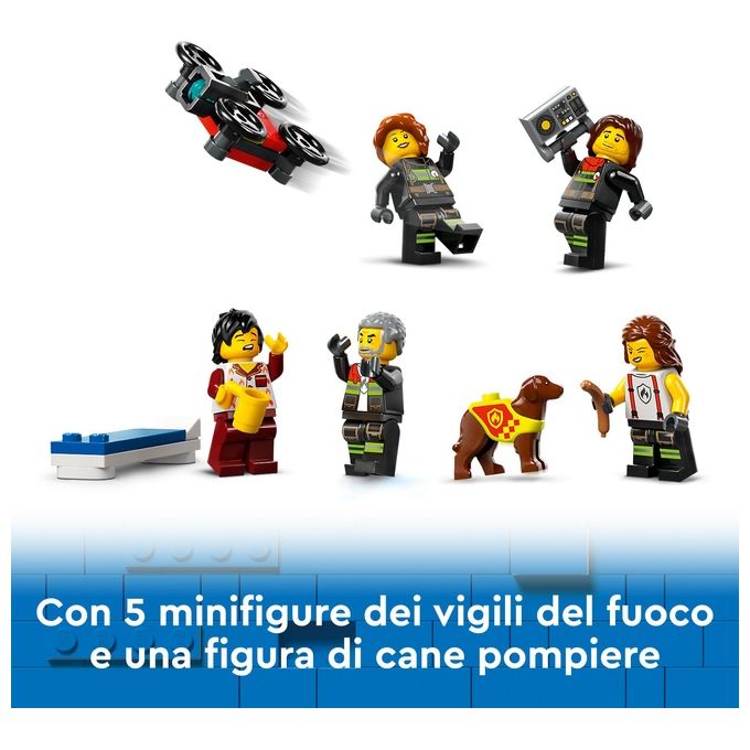 LEGO City 60414 Caserma dei Pompieri e Autopompa con Camion Giocattolo, 6 Minifigure, Cane e Accessori, Gioco per Bambini 6+
