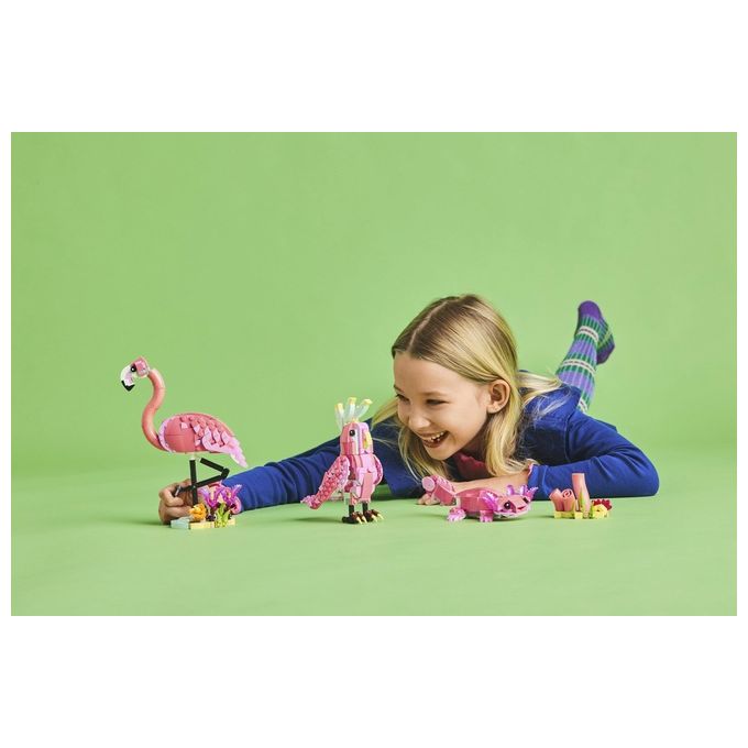 LEGO Creator 3 in 1 Animali Selvatici: Fenicottero Rosa Giocattolo - Si Trasforma in Uccello Cacatua o in Axolotl - Animali da Costruire per Bambini e Bambine da 8 Anni - Regalo di Compleanno 31170
