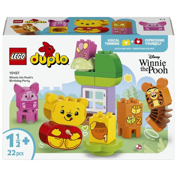 LEGO DUPLO - Disney Festa di Compleanno di Winnie the Pooh - Giocattolo Educativo con Personaggi con Doppio Volto e Casa sull'Albero Giochi Didattici per Bambini e Bambine da 18 Mesi in su - 10457
