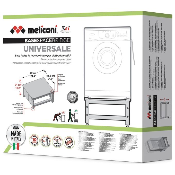 Meliconi BASE SPACE BRIDGE - Base rialzo per lavatrice-asciugatrice, altezza 31 cm, supporta fino a 250 kg, piedini regolabili, tecnopolimero anti-corrosione, Bianco