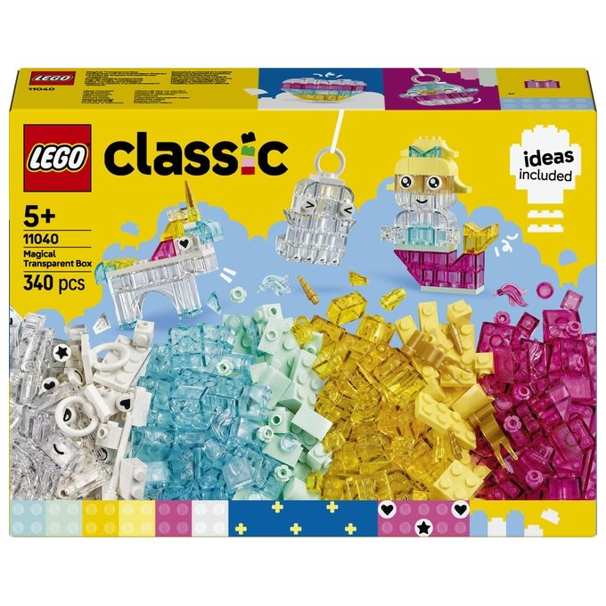 LEGO Classic Scatola Magica Trasparente - Mattoncini Colorati e Clip Portachiavi - Crea Unicorni Giocattolo Draghi Uccelli e altre Figure Kit Arti e Mestieri per Bambine e Bambini da 5 Anni - 11040