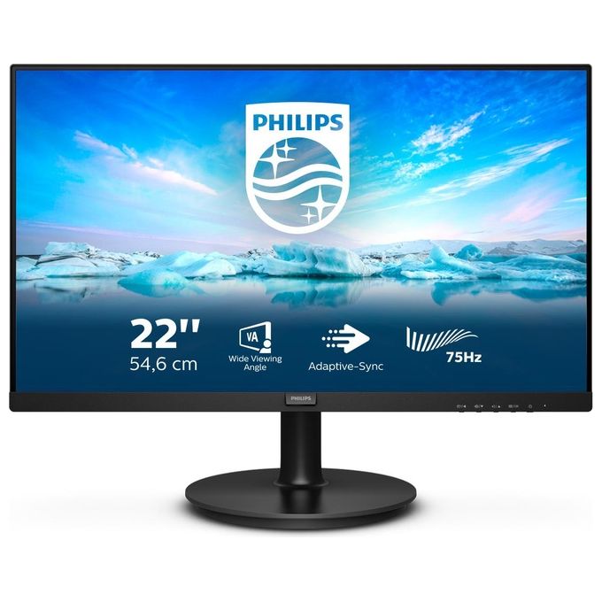 Philips 222V8LA  Monitor da 54 cm (21''), HDMI, DisplayPort, 1920 x 1080 Pixel, 75 Hertz, FreeSync, colore: Nero