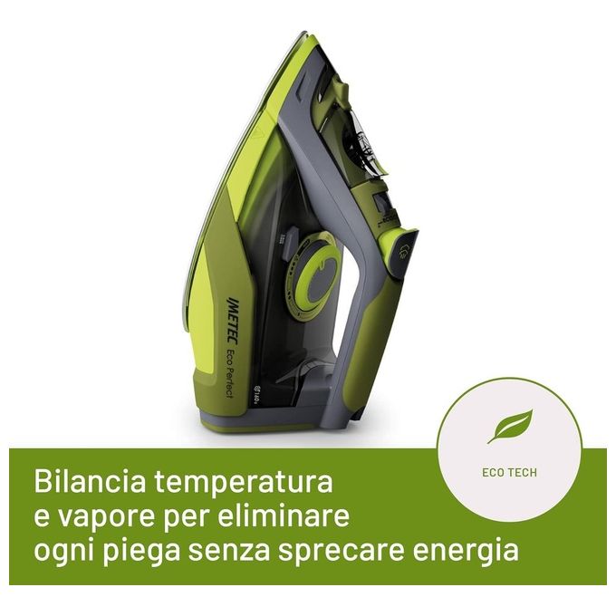 Imetec Eco Perfect Ferro da Stiro a Vapore 300 ml 2400W Colpo di Vapore 160g Rivestimento Pro Ceramic Tripla Protezione Anticalcare