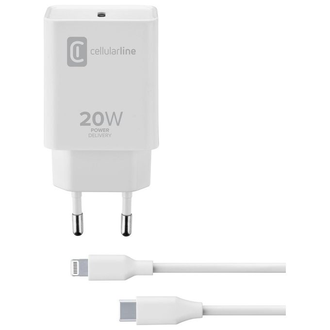 Cellular Line Usb-C Charger Kit 20W con cavo Usb-C a Lightning per dispositivi Apple